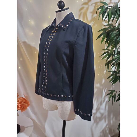 Vtg St John Sport Marie Gray Studded Zip Jacket Size P Black Stretch Pockets - Picture 2 of 14